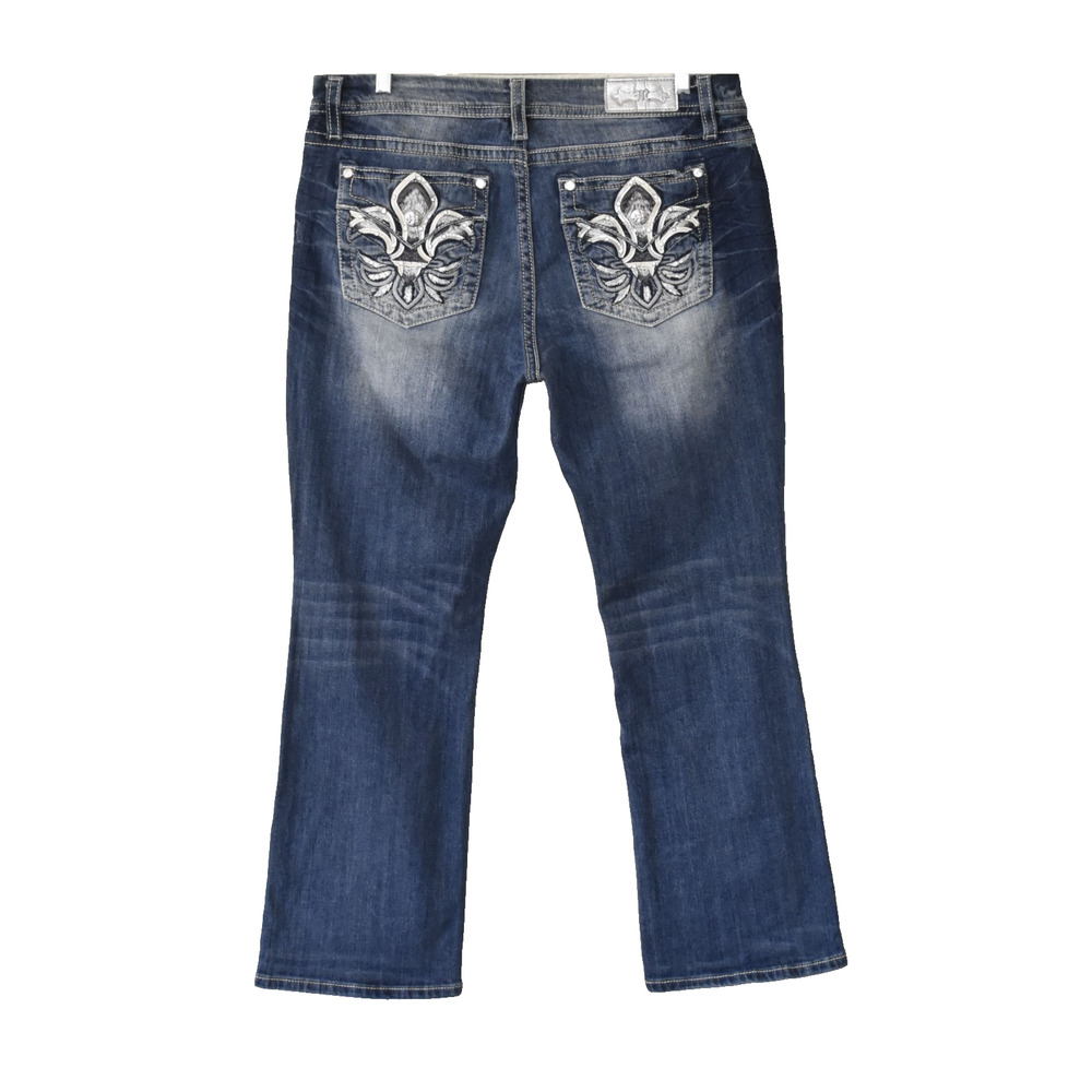 A8 Auth MISS ME Rhinestones Embroidery Mid Rise Easy Boot Jeans E3304EBR Size 34 - Picture 3 of 8